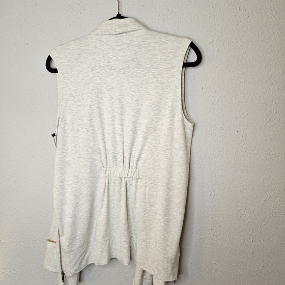 Donna Karan Active Open Cardigan Jacket Womens S Vest Zippers Logo Gray - Picture 9 of 14